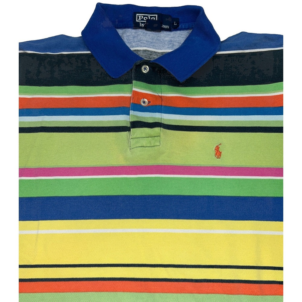 VTG 90's POLO Ralph Lauren Sz Large Color Block Vibrant Knit Polo Shirt w/ Logo